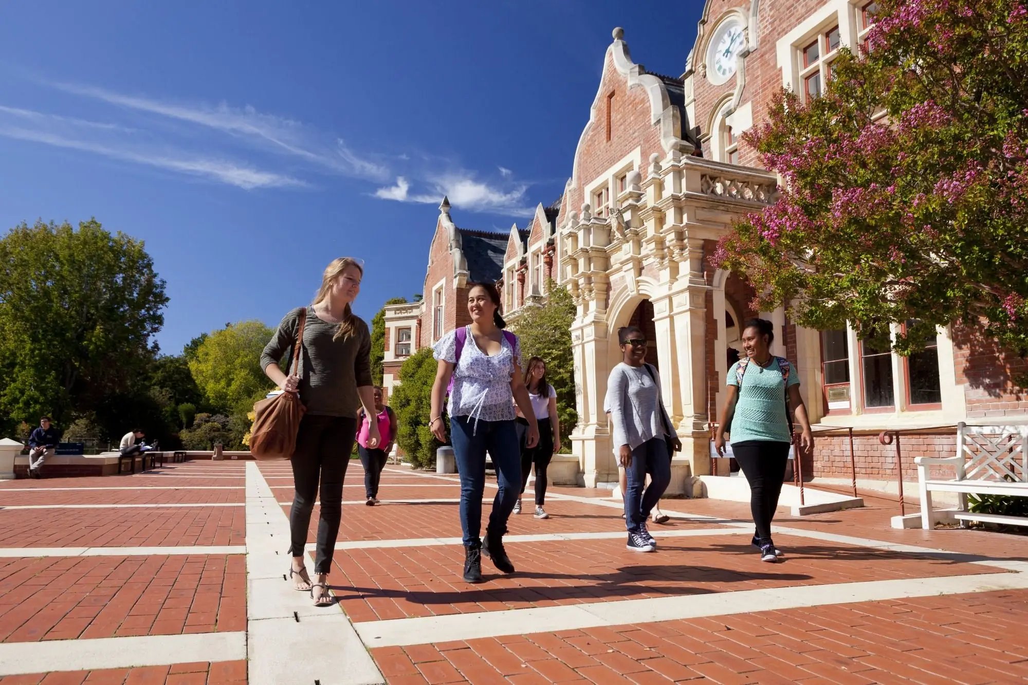 Studierende laufen am Campus der Lincoln University entland