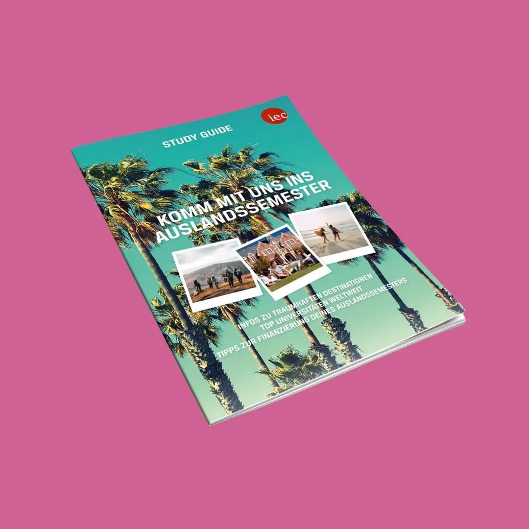 Cover des IEC Study Guide mit Bildern von Studierenden und Palmen.